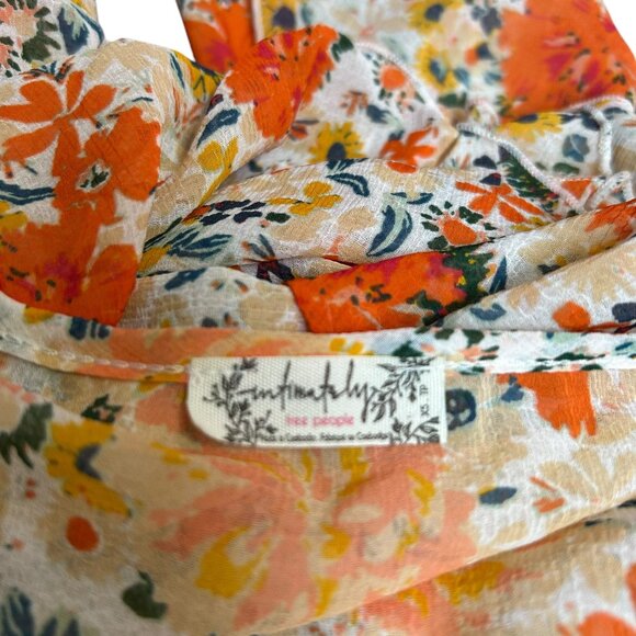 Intimately Free People Orange Floral Ruffle Bodysuit Blouse - Picture 6 of 7